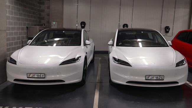 EVs in the carpark at AURA Tower, North Sydney.