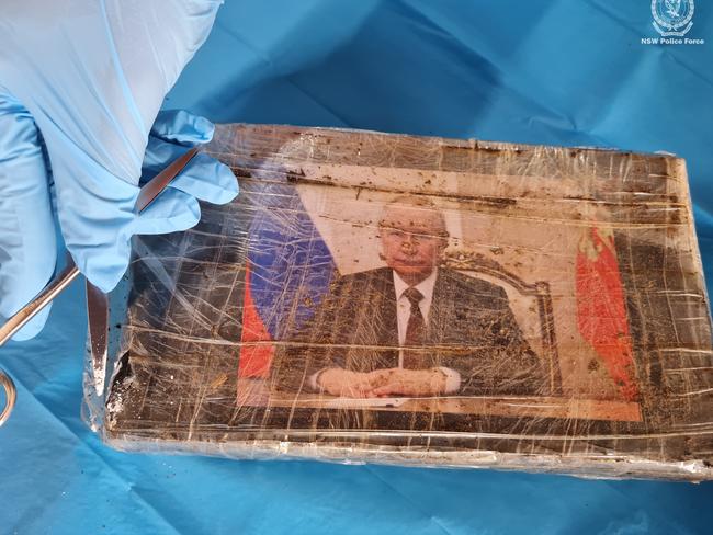 Police have seized bricks of cocaine printed with Russian President Vladimir Putin's face, Picture: NSW Police