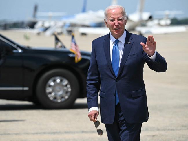 US President Joe Biden arrives at Joint Base Andrews in Maryland. Picture: AFP