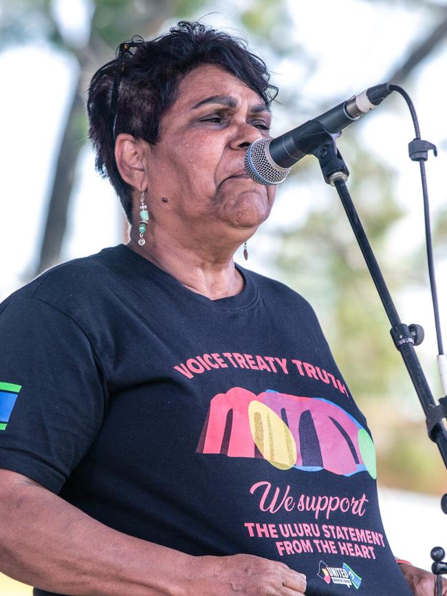 Federal Member for Lingiari Marian Scrymgeour speaks at a weekend of Music, Sport and Culture at the Barunga Festival. Picture Glenn Campbell