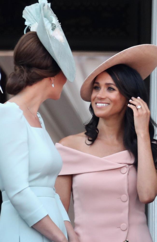 All smiles? Kate and Megs at Buckingham Palace during Trooping The Colour celebration in June. Picture: Getty Images