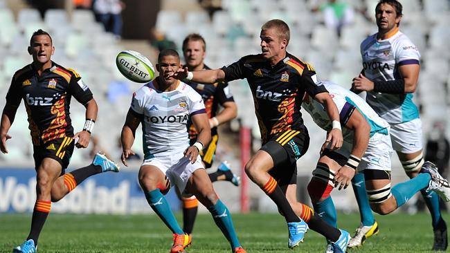 Gareth Anscombe chases the ball during the Chiefs’ clash with the Cheetahs in Bloemfontei