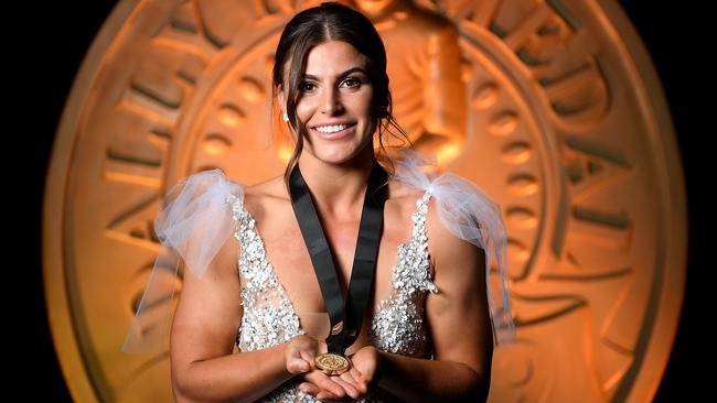 St George Illawarra Dragons player Jessica Sergis after winning the Female Player of the Year award during the 2019 Dally M Awards.