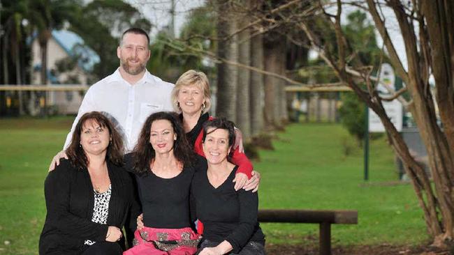 LR at back, Ben Hills, Bangalow Lions Club Treasurer, Donna Jarrett, LR at front, Sharon Rudgley, Leander Russell and Sandra Harding. A group of ladies from Bangalow will run in conjuction with the Bangalow Lions Club a fundraiser to help Leander with funds to assist with her treatment and recovery. Picture: Mireille Merlet-Shaw