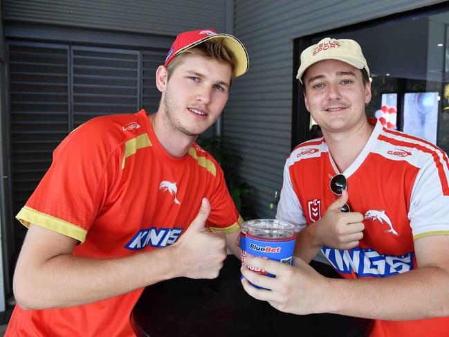 NRL:Roosters V Dolphins, Suncorp Stadium. Pictured at The Lord Alfred is Lane Hewett and Jonny McCluskey. Photo: Patrick Woods.