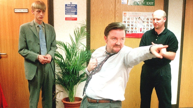 Ricky Gervais as dancing fool David Brent in the original TV series The Office.