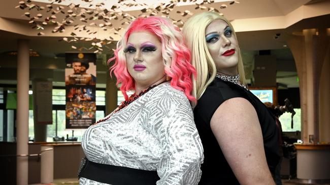 Drag queen hosts Anna Bee (left) and Dylicious Sweetz. Picture: Bev Lacey