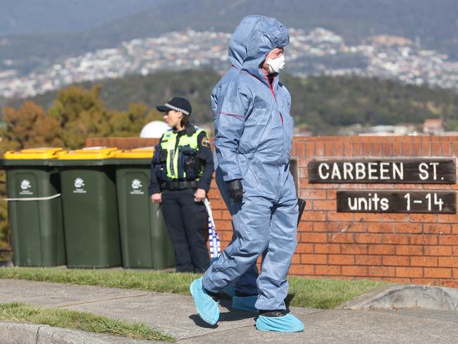 Tasmania Police investigating a body found in Carbeen Street Mornington.  Picture: NIKKI DAVIS-JONES