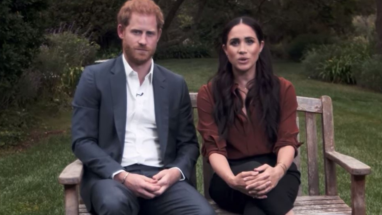 Harry and Meghan during that now infamous TIME 100 speech. Picture: Time.