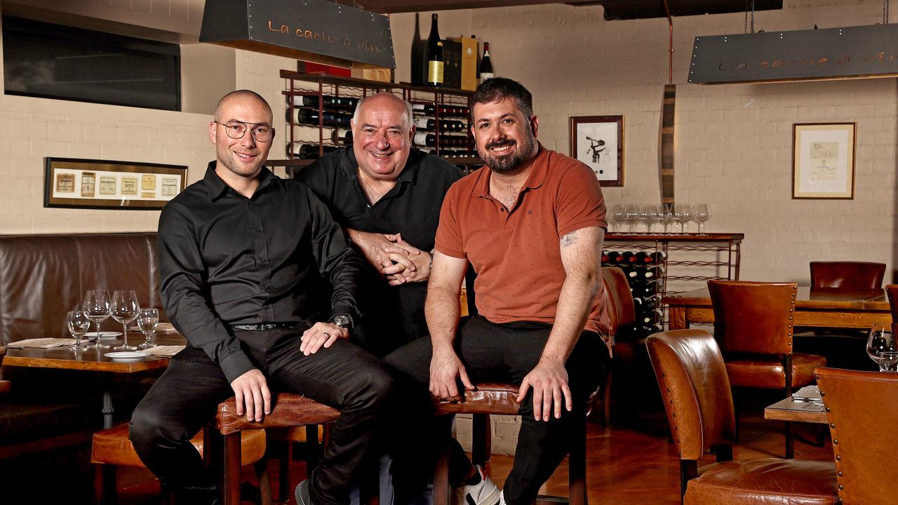 Romain Maunier, Thierry Galichet and Dan Arnold at La Cache a Vin in Spring Hill. Picture: Tara Croser.