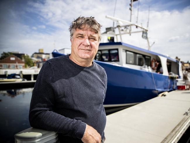 Triton captain Peter MacKenzie. Local crayfish for sale on Hobarts waterfront as fishermen look for alternatives to export. Picture: RICHARD JUPE