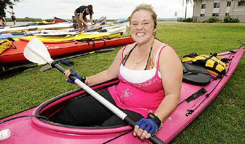 Marathon effort: Katrina Limbert, of Uralba, arrives in Ballina after participating in the Paddle for Life. Picture: Doug Eaton