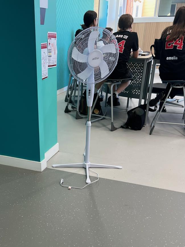 Tiny fans are being used to cool classrooms to combat sweltering conditions battering parts of the state on Tuesday. Picture: supplied