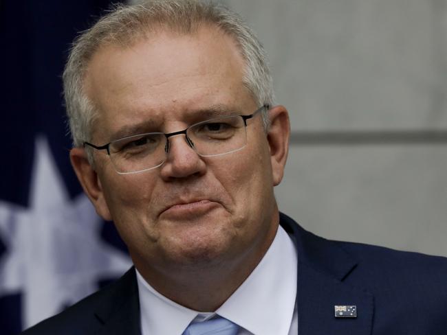 Prime Minister Scott Morrison and Attorney General Christian porter give a press conference at Parliament House in Canberra. Picture by Sean Davey.