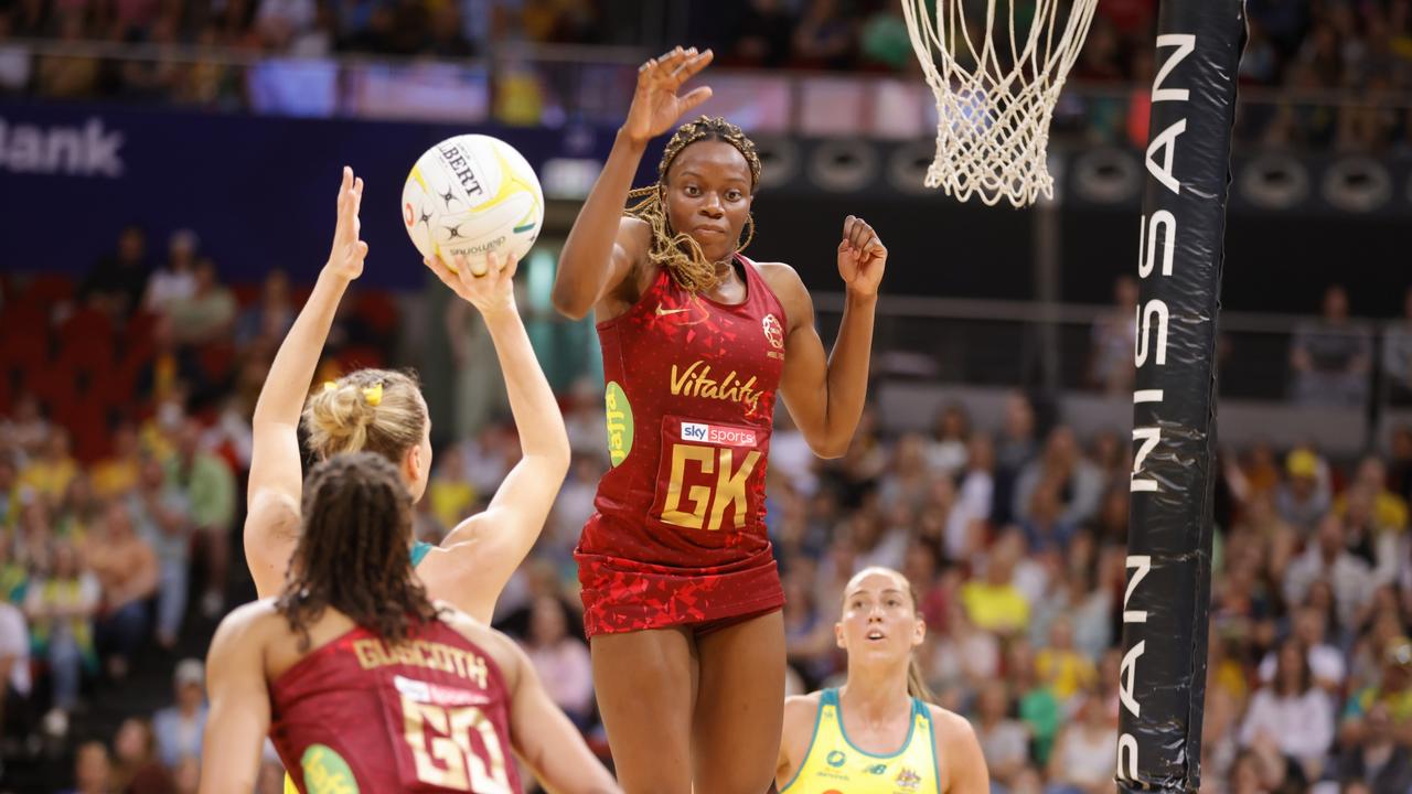 Funmi Fadoju of England defends at Qudos Bank Arena. Picture: Getty