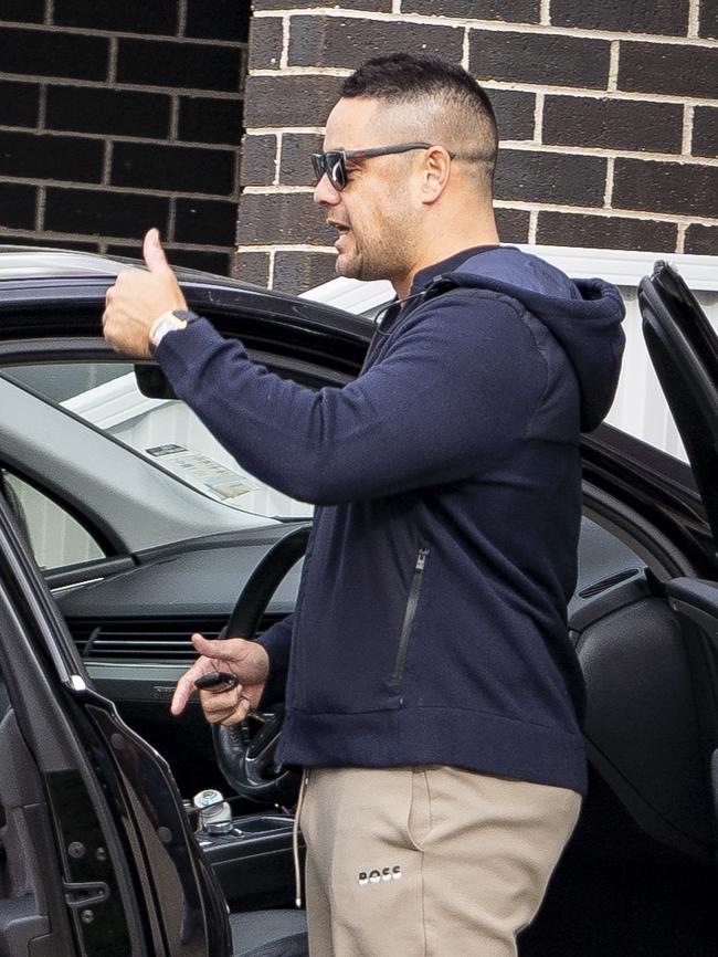 Hayne greets a neighbour. Picture: Thomas Parrish