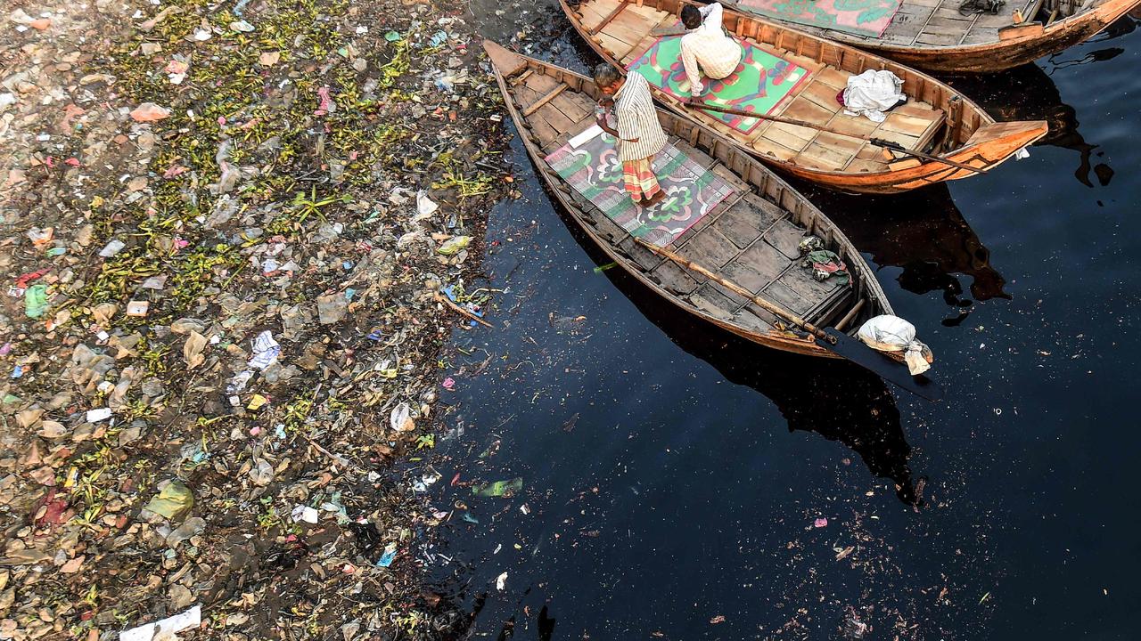 Plastic bags and other litter choke the water surface of the Buriganga River in Dhaka, Bangladesh, on January 21, 2020. Picture: Munir Uz Zaman/AFP