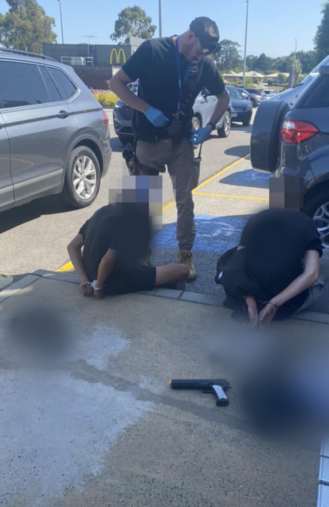 Teens are arrested in the car park of the shopping centre. Picture: Facebook