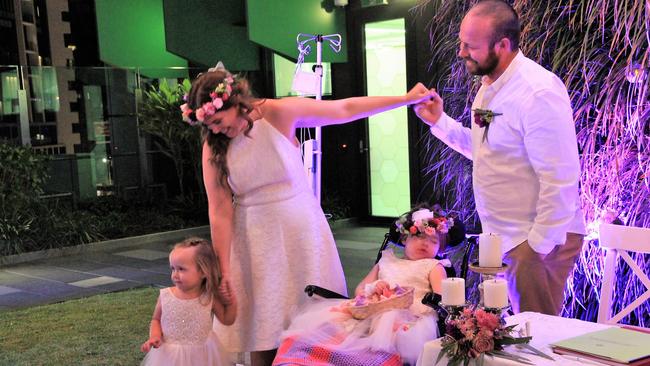 Paige Skarratts was able to realise her dream of being a flower girl at her parents’ wedding.