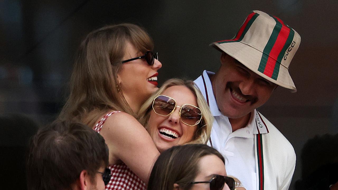 Taylor Swift, Travis Kelce of the Kansas City Chiefs and Brittany Mahomes attend the Men's Singles Final match. Picture: Getty Images