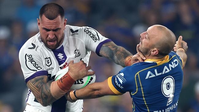There are plenty of big changes for Round 8, but none are as physically imposing as Nelson Asofa-Solomona’s return for the Storm. Picture: Cameron Spencer / Getty Images