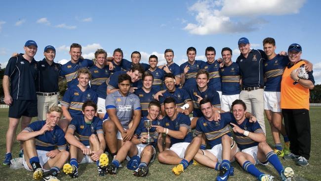 The champion 2014 Churchie team which won GPS schools rugby undefeated. Kalyn Ponga (2nd from right).