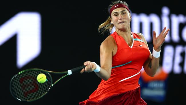 Aryna Sabalenka defeated Storm Sanders at the Australian Open. (Photo by Clive Brunskill/Getty Images)