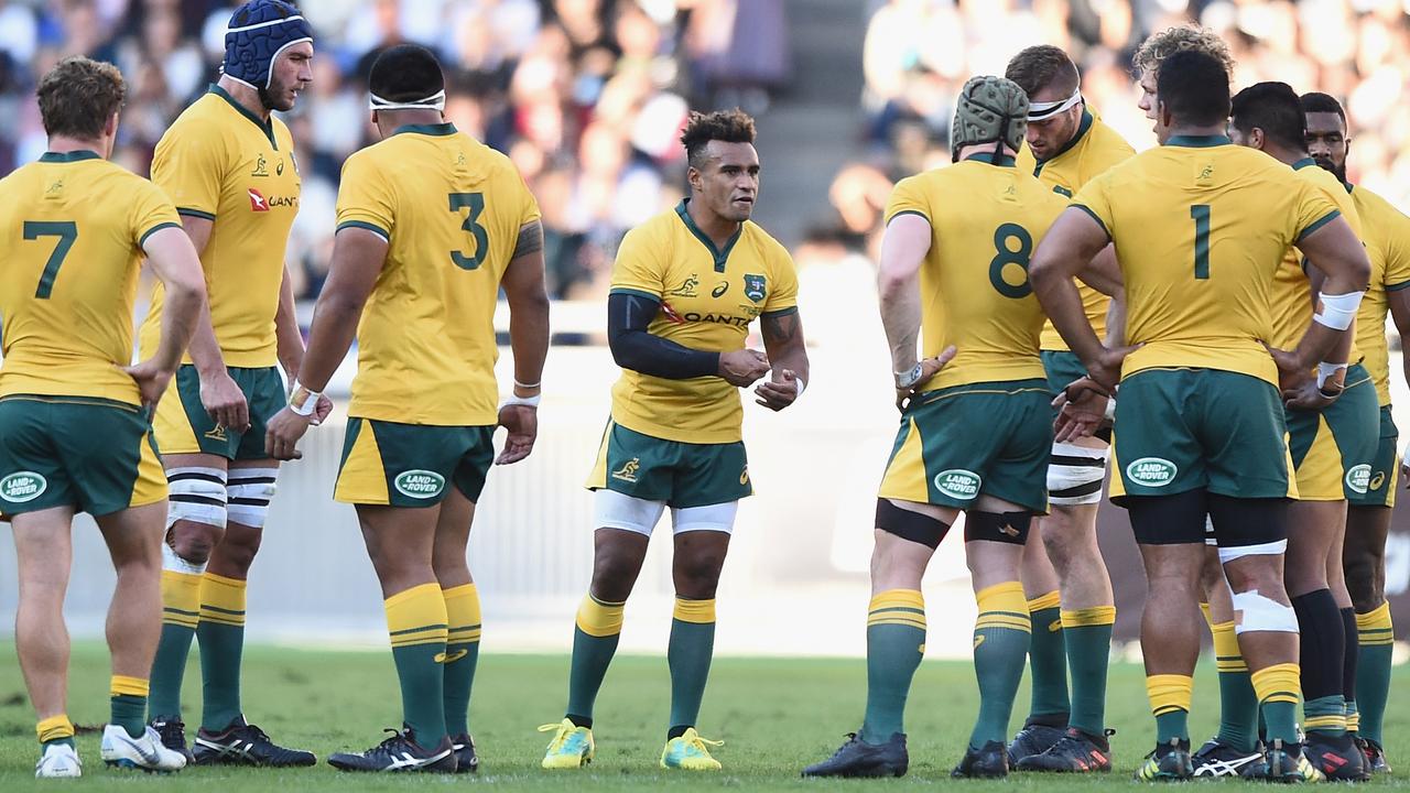 Will Genia of the Wallabies speaks to his teammates during the Bledisloe Cup Test.
