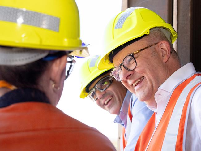 WHYALLA, AUSTRALIA - NewsWire Photos - 20 FEBRUARY, 2025: South Australian Premier Peter Malinauskas and Australian Prime Minister Anthony Albanese are pictured visiting the Whyalla Steelworks in South Australia. Picture: NewsWire / Tim Joy