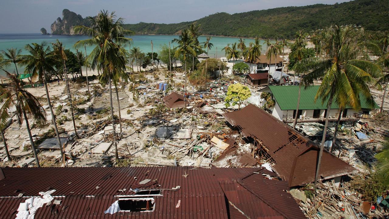 All over Ton Sai Bay, the heart of Koh Phi Phi shops, restaurants and bungalows were totally wiped out. Picture: Paula Bronstein/Getty Images