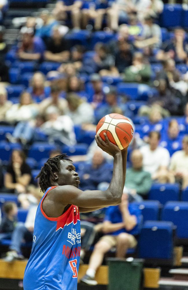 Samuel Geu for Toowoomba Mountaineers against Northside Wizards in QSL Division 1 Men round 11 basketball at USQ's Clive Berghofer Recreation Centre, Sunday, June 25, 2023. Picture: Kevin Farmer