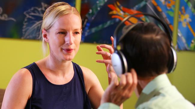 Helen Driscoll talks about the use of wireless headphones in mental health. Picture: Phil Rogers