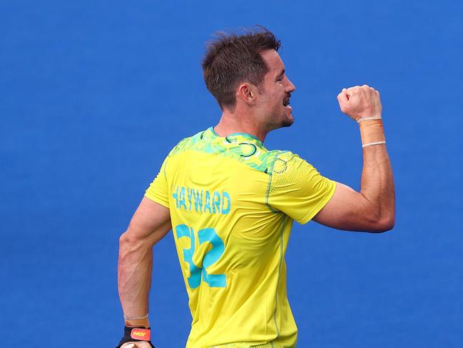 Jeremy Hayward after a goal against Scotland at the 2022 Commonwealth Games. Picture: Dean Mouhtaropoulos/Getty Images.