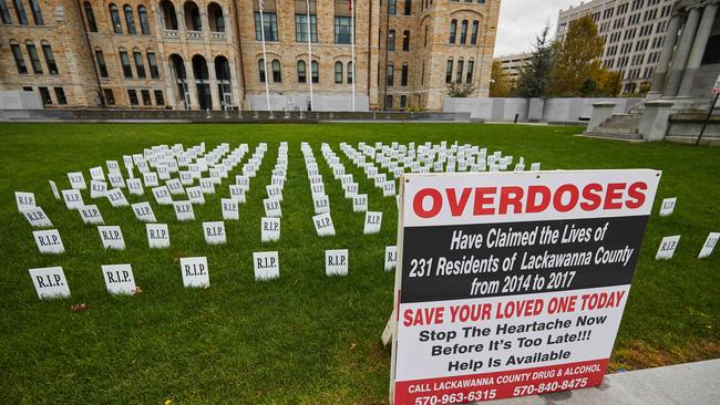 An overdose awareness display in Scranton, Pennsylvania Picture: David Joshua Ford