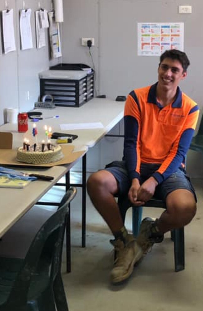 His tradie mates had surprised him with a cake for his birthday. Picture: Facebook