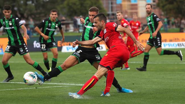 Winger Nikola Mileusnic grabbed a brace for Adelaide United in an impressive display against Western United. Picture: AAP Image/George Salpigtidis