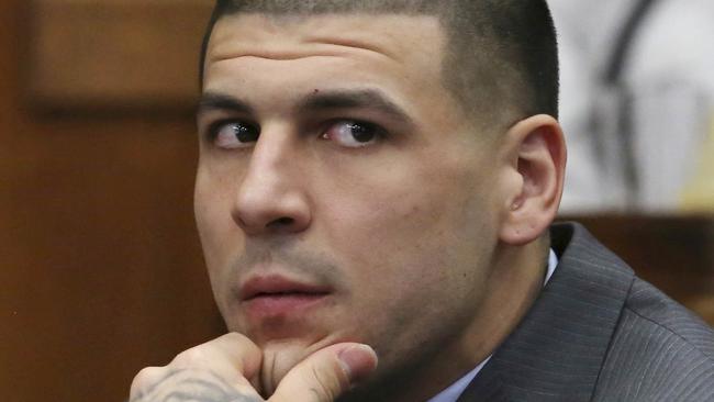 Aaron Hernandez appears during a hearing at Suffolk Superior Court in Boston. Picture: AP