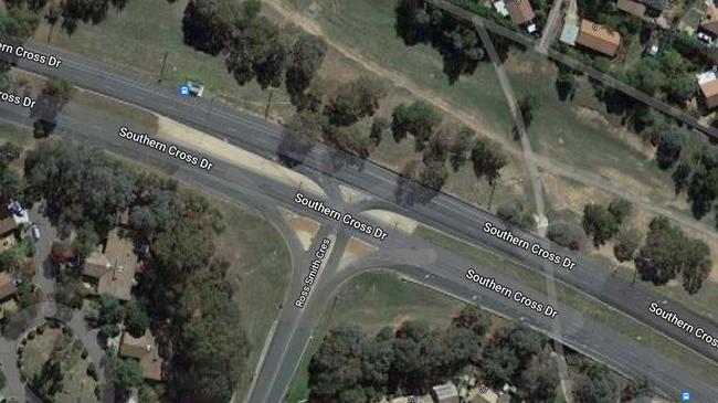 A teenage boy allegedly crashed a stolen Jeep into a Mazda at the intersection of Southern Cross Dr and Ross Smith Cres in the Canberra Suburb of Scullin. Picture: Google Maps