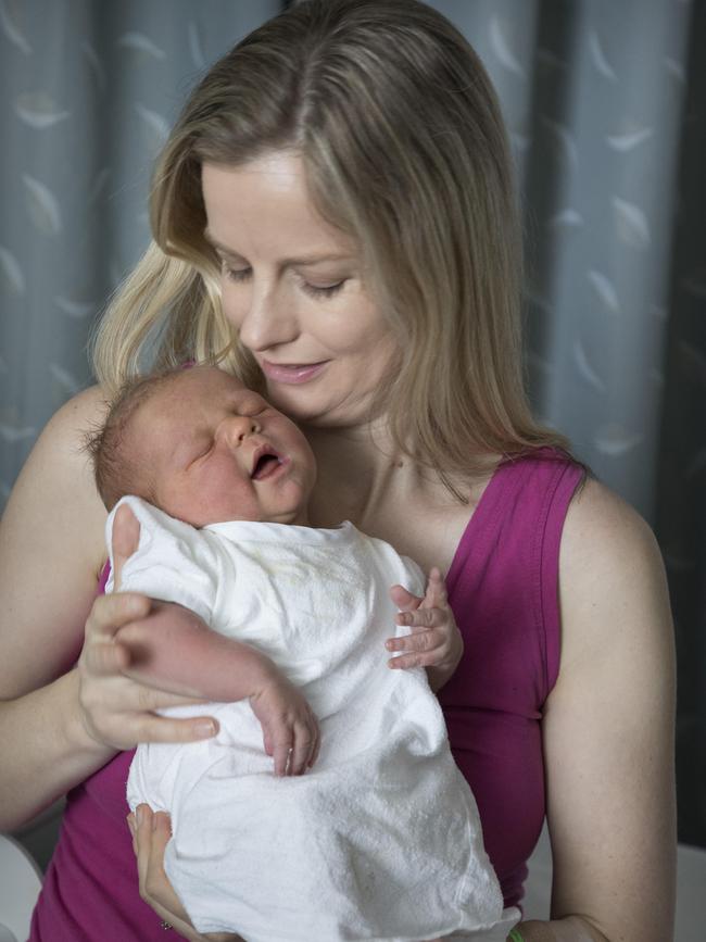 Rachel Adams cuddles Lachlan. Picture: Chris Pavlich