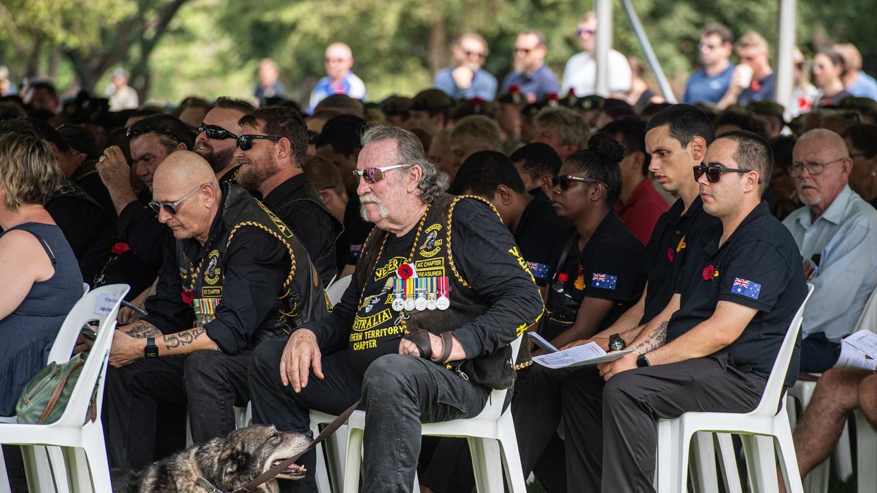 Veterans Motorcycle Club NT Chapters at the Darwin Cenotaph's Remembrance Day service, 2023. Picture: Pema Tamang Pakhrin