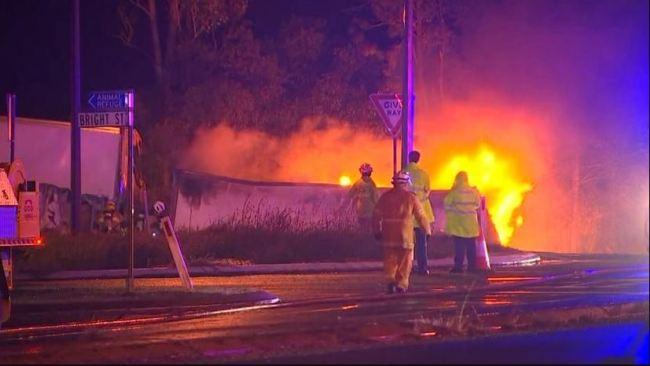 Three people were killed in the fiery truck crash in Maryborough. Picture: 7News