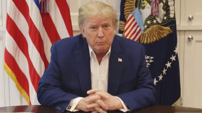 US President Donald Trump appearing in a video message on Twitter from Walter Reed hospital, following his COVID-19 diagnosis. It’s just impossible to say how all the recent upheaval will play out on polling day. Picture: Supplied/Twitter