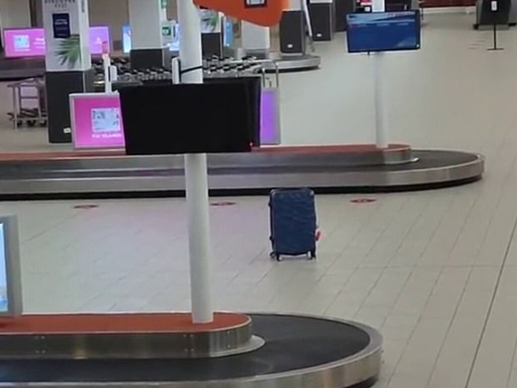 Mr Allen’s small suitcase was unloaded alone in the baggage hall. Picture: Tiktok/@robbieallen