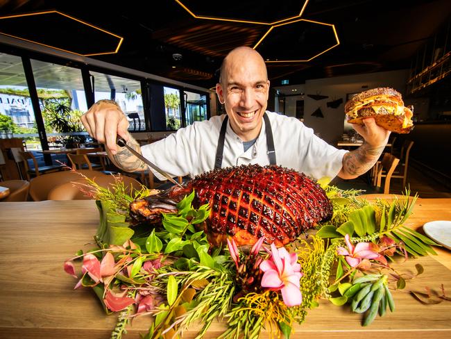 Executive Chef Dayan Hartill-Law from Palette at HOTA , Home Of The Arts on the Gold Coast with his Christmas Ham and Boxing Day Toastie. Picture: Nigel Hallett