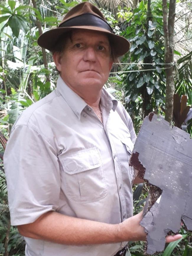 American adventurer Blaine Gibson with debris thought to be from MH370 in Madagascar. Picture: Supplied