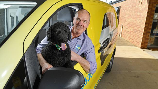 Vet Brett Boling, pictured with Sunny, owner for Adelaide Mobile Vet Service, has been nominated for News Corp's Thanks A Million award, for his good deeds during the pandemic. Picture: Tom Huntley