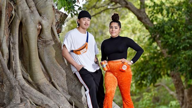 Cherrybrook designer Joshua Lee and Gladesville designer Farnoz Shay pose with their 'Fanta Pants' designs. Pictures: Troy Snook