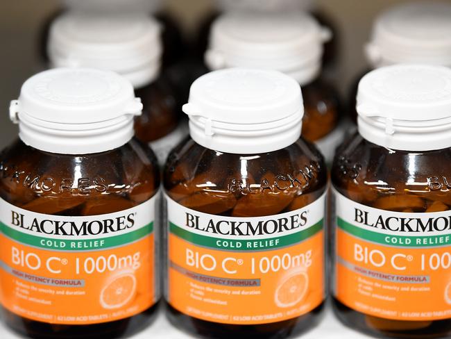 Blackmores vitamins are seen for sale at a chemist in Sydney, Tuesday, February 19, 2019. Blackmores shares have hit an 18-month low after the vitamin maker warned its sales in China were not expected to grow within the next six months. (AAP Image/Joel Carrett) NO ARCHIVING