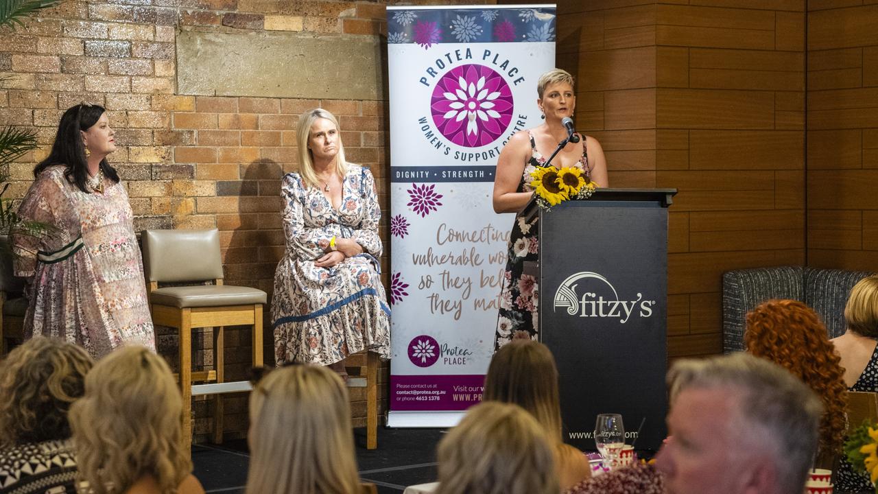 Protea Place International Women's Day luncheon guest speakers (from left) Melissa Keogh-Lancaster, Alison Kennedy and Lauren Humby at Fitzy's, Tuesday, March 8, 2022. Picture: Kevin Farmer