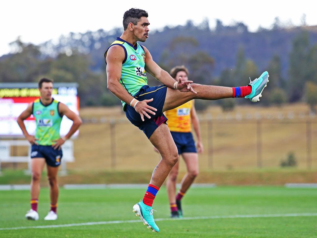 Charlie Cameron kicks for goal during a practice game. Picture: Zak Simmonds